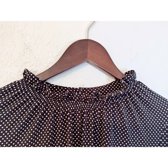 Adrianna Papell Long Sleeve Polka Dot Black White Smocked Ruffle Neck Top M - Picture 5 of 9